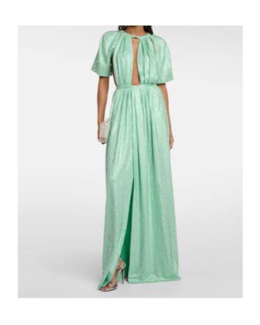 Area Green Cutout Crystal-Embellished Jersey Gown