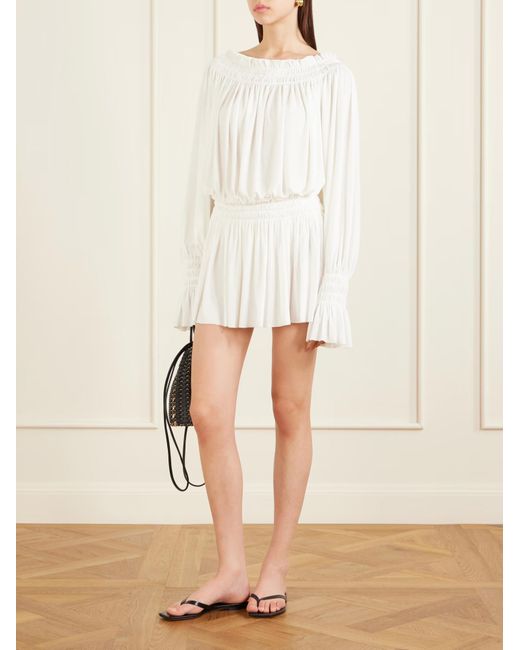 Norma Kamali White Pickleball Pleated Midi Skirt