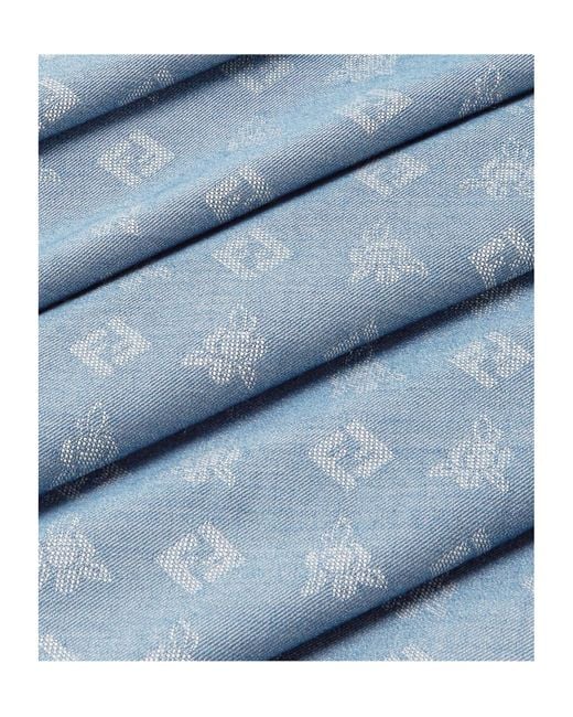 Fendi Blue Ff Jacquard Frayed-Edge Scarf