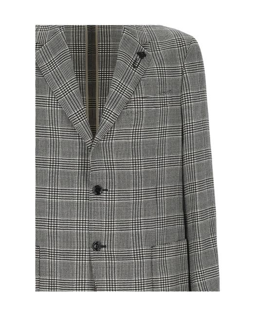 Lardini Gray Checked Single-Breasted Blazer for men