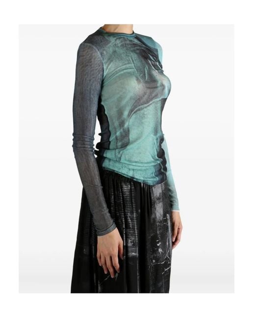 Jean Paul Gaultier Blue Abstract-Print Long-Sleeve T-Shirt