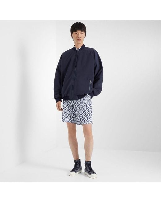 Fendi Blue All-Over Ff Printed Zipped Bomber Jacket for men