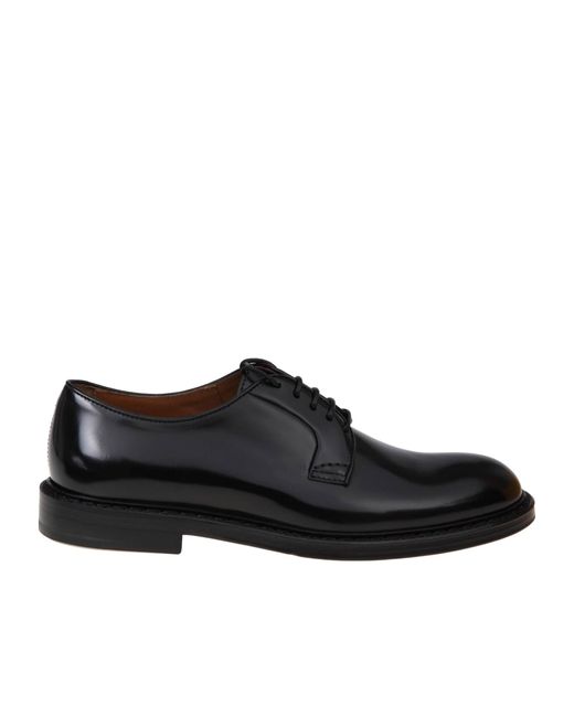 Doucal's Black Round-Toe Lace-Up Derby Shoes for men