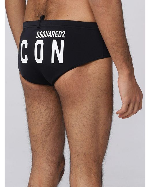 DSquared² Black Logo Printed Swimming Briefs for men