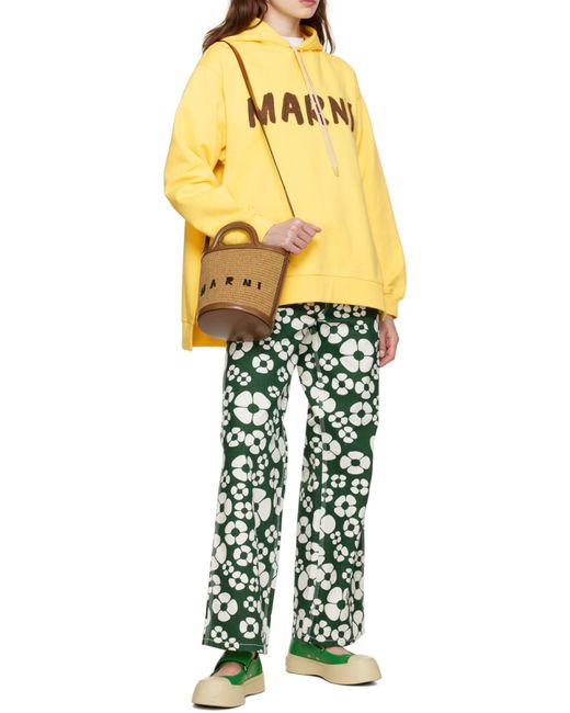 Marni Brown Tropicalia Drawstring Bucket Bag