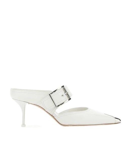 McQueen White Pointed-Toe Heeled Mules