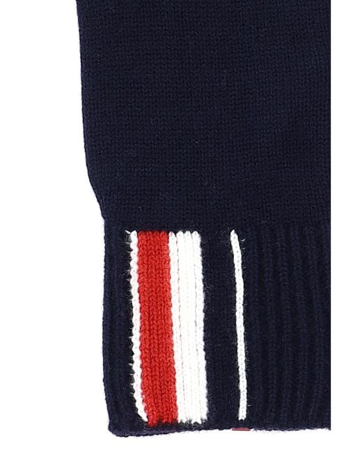 Thom Browne Blue Rwb Stripe Merino Wool Gloves for men