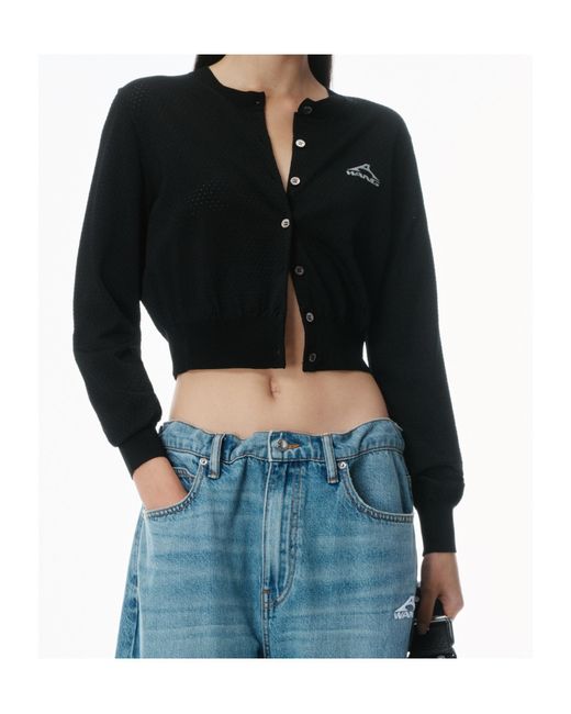 T By Alexander Wang Black Cropped Athletic Mesh Cardigan