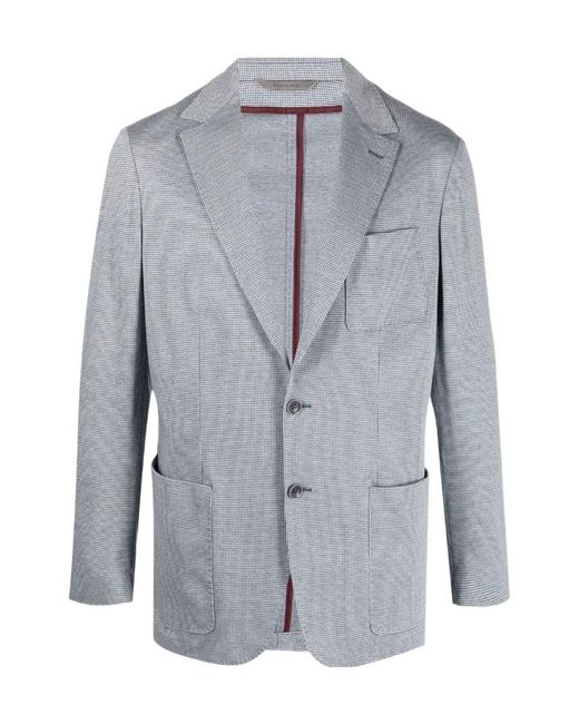 Canali Blue Check-Pattern Single-Breasted Blazer for men