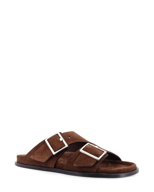 Alohas Brown Buckled Slide Flat Sandals
