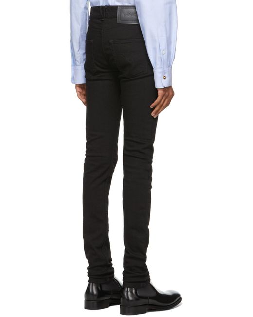 Versace Black Logo Patch Slim-Fit Jeans for men