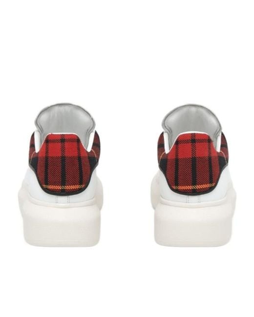 McQueen White Leather Tartan-Trim Oversized Sneakers