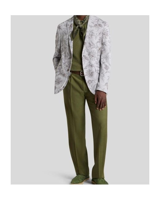 Etro Green Floral Paisley Motif Knit Polo Shirt for men