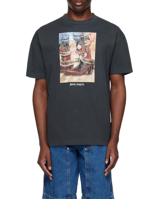 Palm Angels Black T-Shirt With Western Print for men