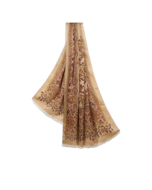 Etro White Jacquard Fringed Edge Scarf