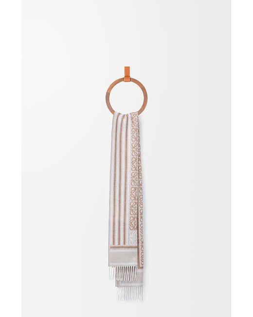 Loewe White Anagram Jacquard Fringed Scarf