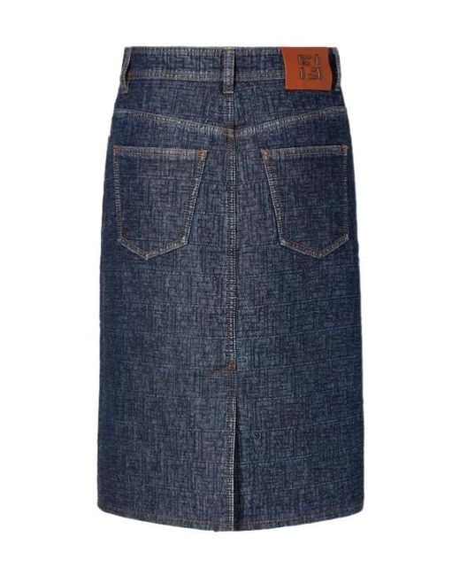 Fendi Blue Ff Jacquard Denim Midi Skirt
