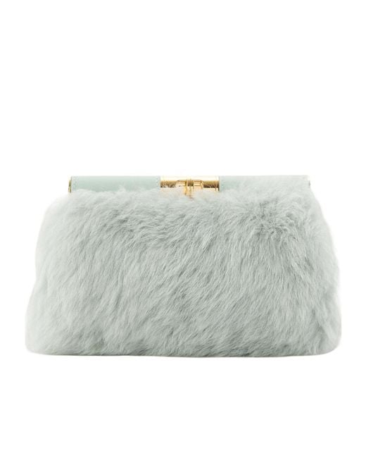 Dolce & Gabbana Gray Marlene Leather-Trimmed Shearling Shoulder Bag