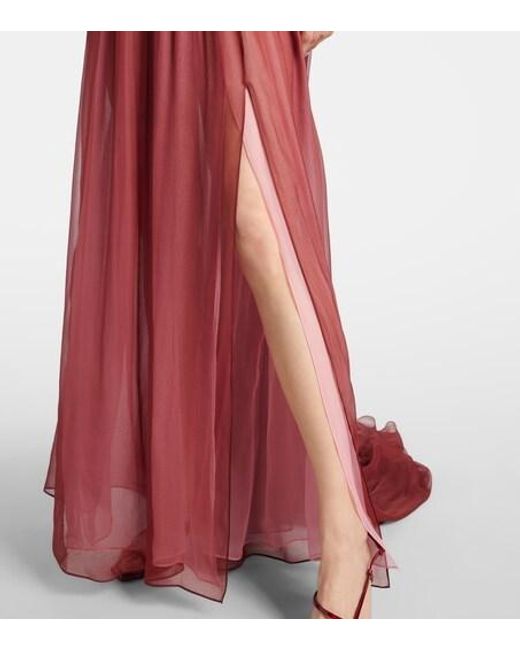 Nensi Dojaka Red Dahlia Silk Open-Back Bustier Gown