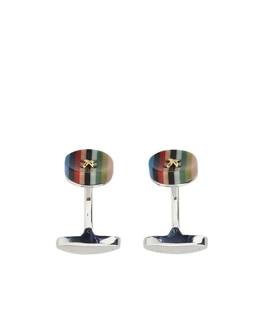 Paul Smith White Signature Stripe Button Cufflinks for men