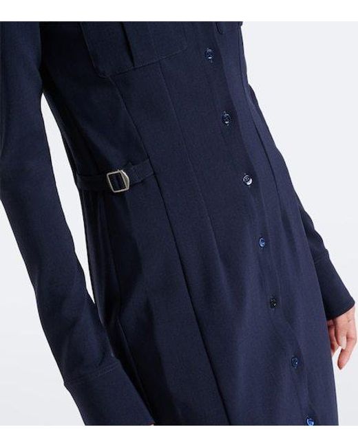 Mugler Blue Wool-Blend Shirt Dress