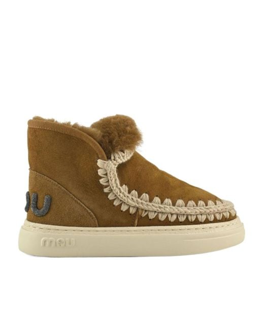 Mou Brown Logo Trim Ankle Boots
