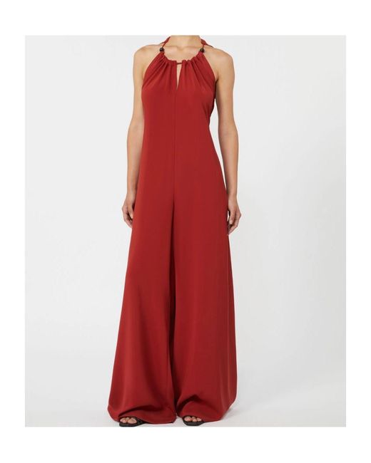Max Mara Red Satin Halterneck Jumpsuit