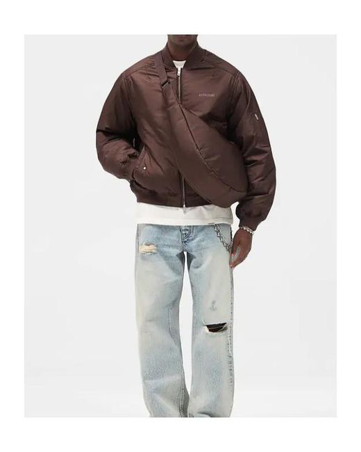 Represent Brown Bomber Jacket With Embroidered Logo for men