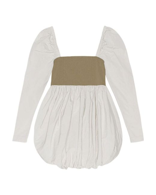 Ganni White Taffeta Mix Balloon Mini Dress