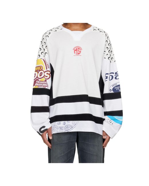 MARINE SERRE White Upcycled Graphic Jersey Ls Hockey T-Shirt for men