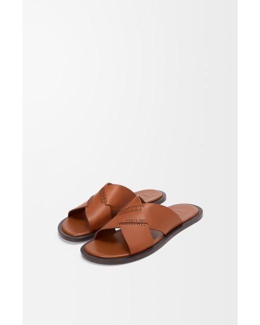 Loewe Brown Criss-Cross Flat Slides for men