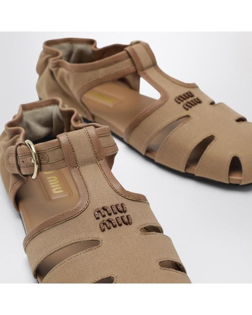 Miu Miu Brown Cotton-Leather Fisherman Sandals