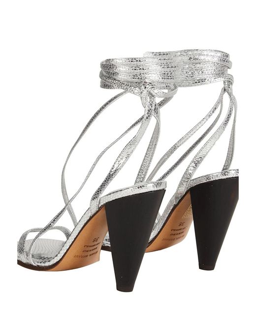 Isabel Marant White Metallic Snake-Print Leather High-Heel Sandals