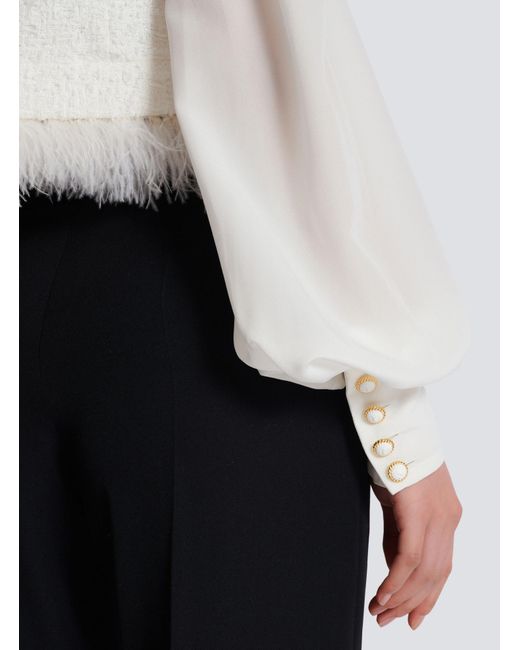 Balmain White Tweed Long Sleeved Jacket