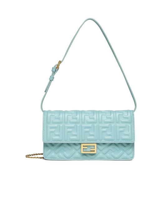 Fendi Blue Baguette Wallet On Chain Crossbody Bag