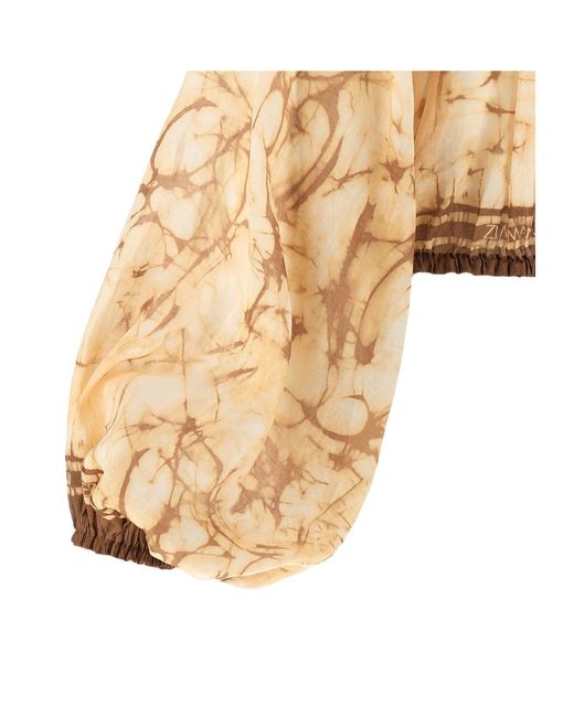 Zimmermann Natural Printed Mock Collar Top