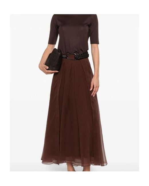 Brunello Cucinelli Brown Pleated Midi Circle Skirt