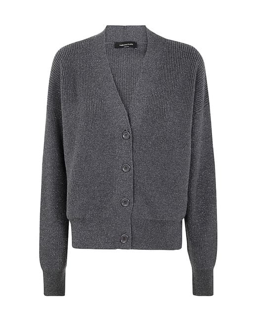Fabiana Filippi Gray Chunky-Knit Lurex Detailed Cardigan