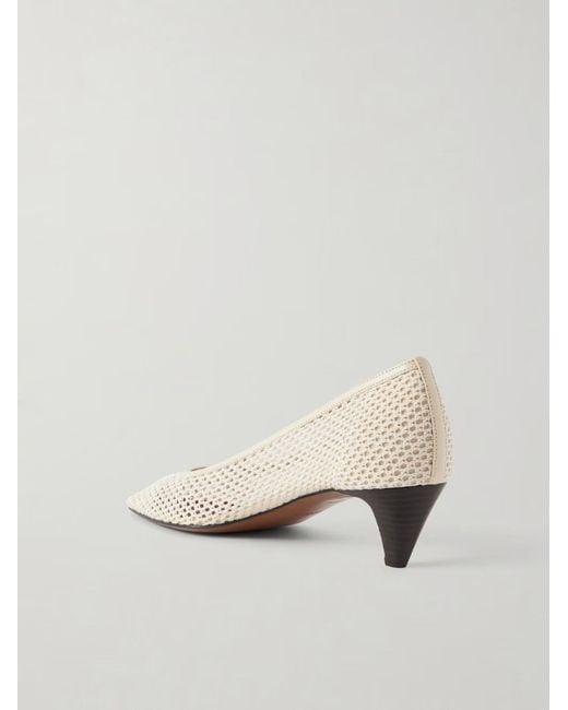 Neous White Leather-Trimmed Woven Pumps