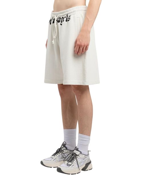Palm Angels White Logo Cotton Shorts for men