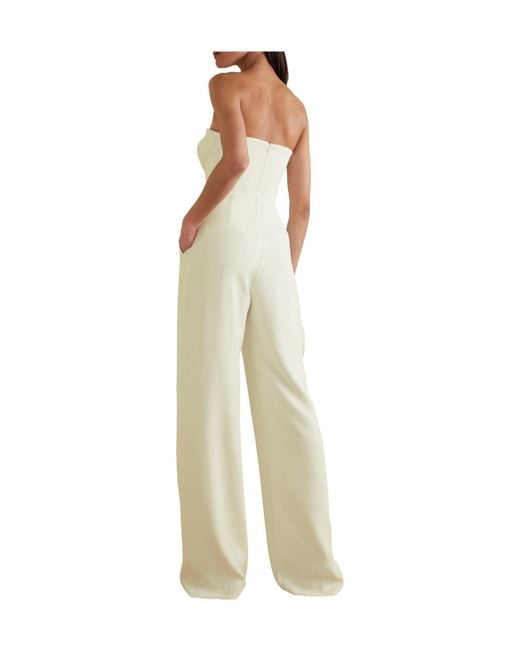 Alex Perry White Hayden Strapless Draped Crepe Jumpsuit