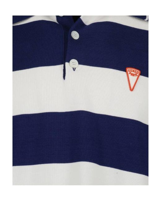 KENZO Blue Logo-Patch Short-Sleeved Striped Polo Shirt for men