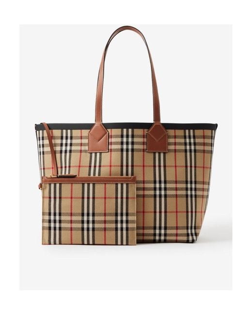 Burberry White London Check Pattern Medium Tote Bag