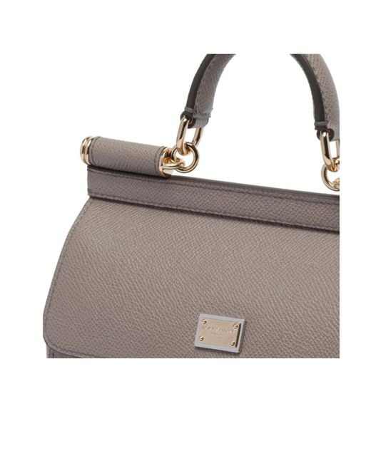 Dolce & Gabbana Gray Logo Plaque Small Sicily Handbag
