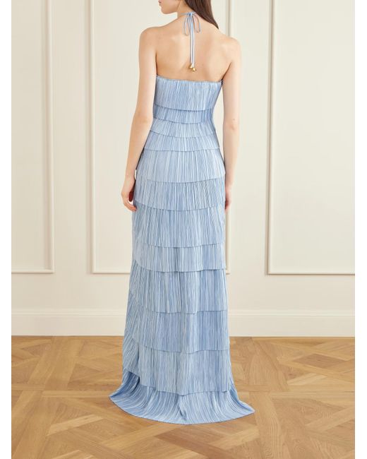 Cult Gaia Blue Marsla Pleated Halter Neck Dress