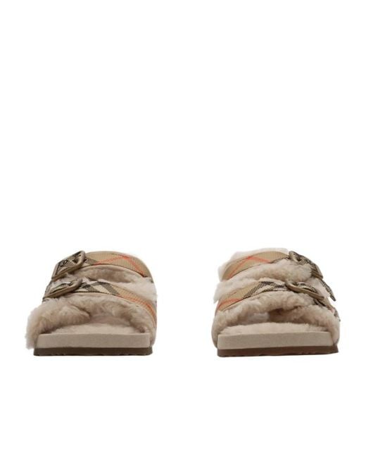 Burberry Brown Check Shearling Urchin Sandals