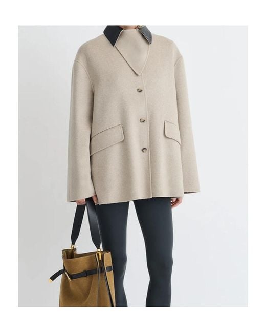 Nanushka Brown Leather-Collar Button-Front Jacket