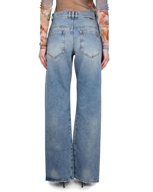 Balmain Blue Front-Slits Bootcut Jeans