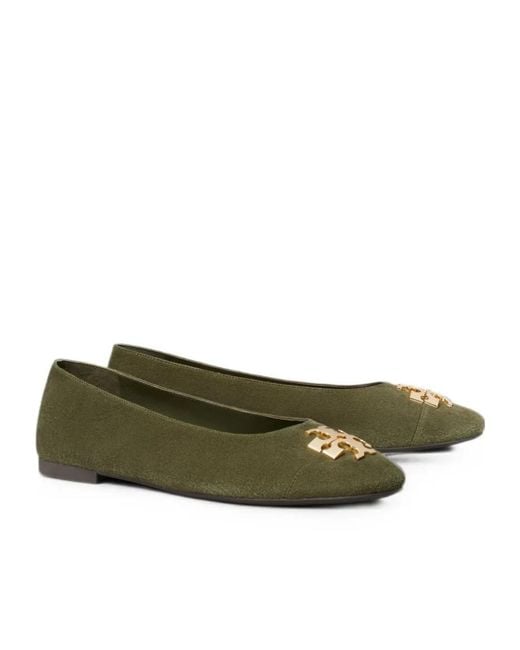 Tory Burch Green Charlie Logo-Plaque Ballet Flats