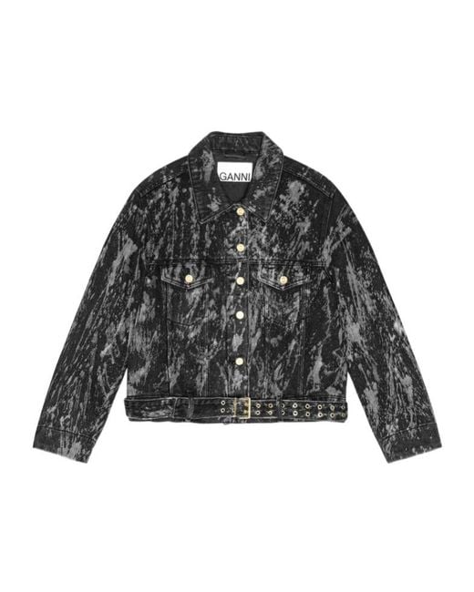 Ganni Black Belted Denim Jacket